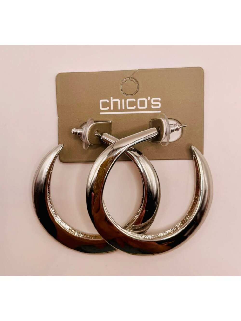 New Chico's Silver Tone Crescent Hoop Earrings -93B